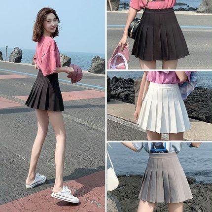 White pleated skirt women's summer skirt black high waist A- line short skirt gray 2023 plus size chubby girl