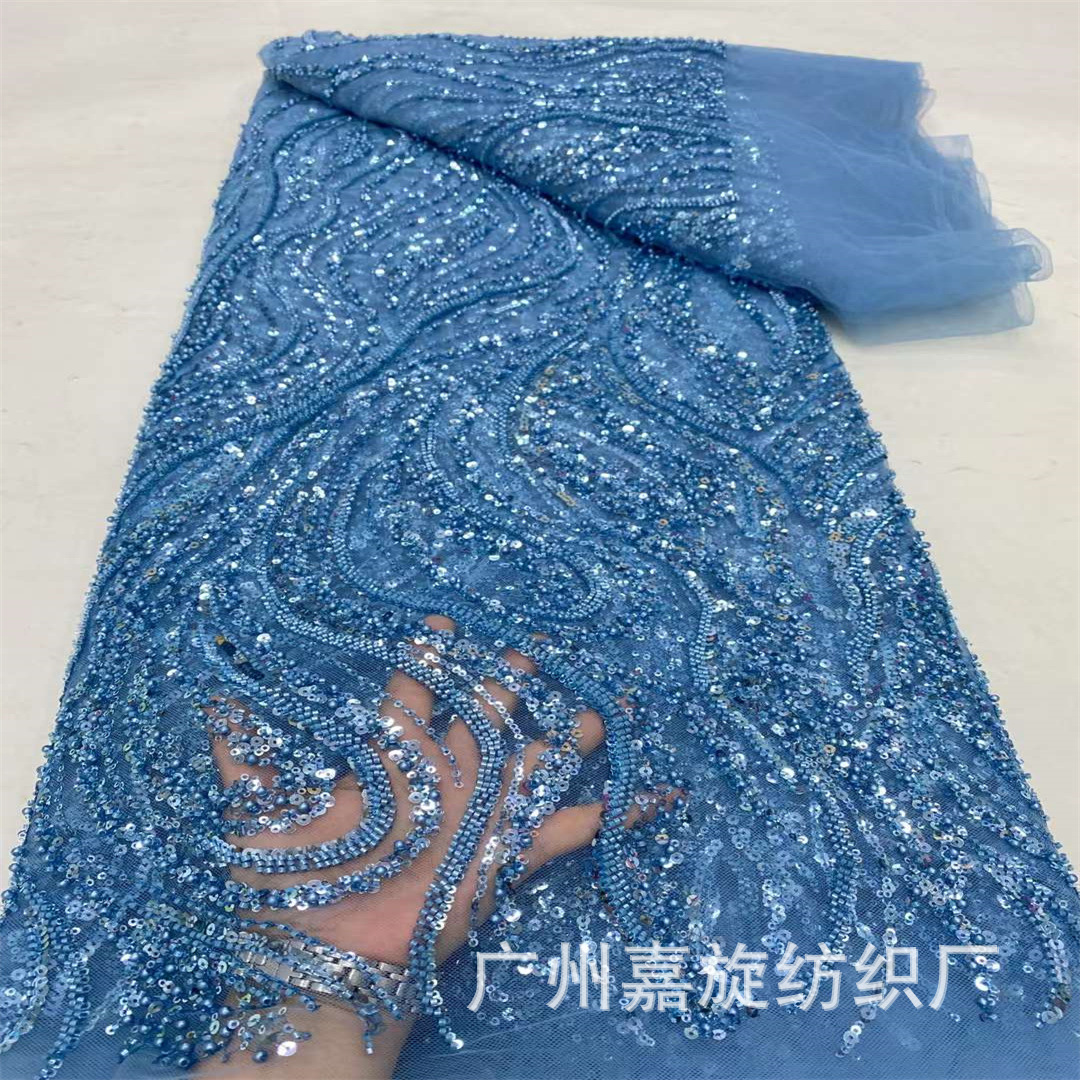 Picture of Spring and Summer 2024 New Polyester Mesh Size Fingerprint Sequin Bead Tube Embroidered Cloth African Fashion dress Dress Fabric