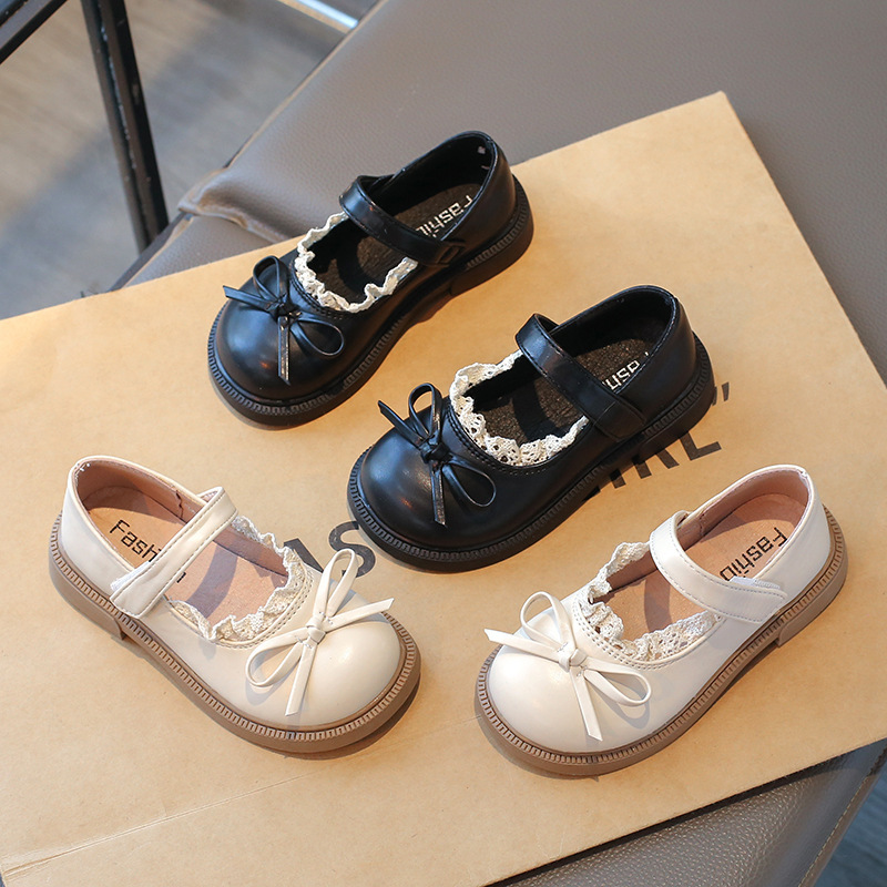 Girls' small leather shoes 2025 spring and autumn new children's bow fashion princess shoes girls' simple soft-soled shoes