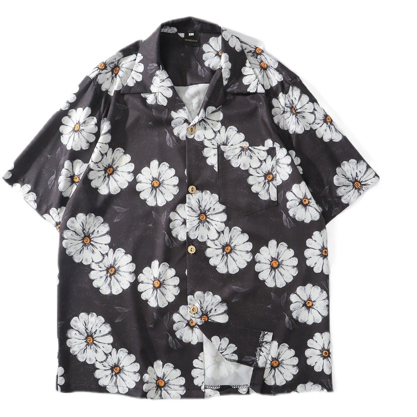 Hong Kong-style Couple's Short-sleeved Oil Painting vintage Painted Cuban Full Printed Shirt Hawaiian Shirt for Boys and Girls