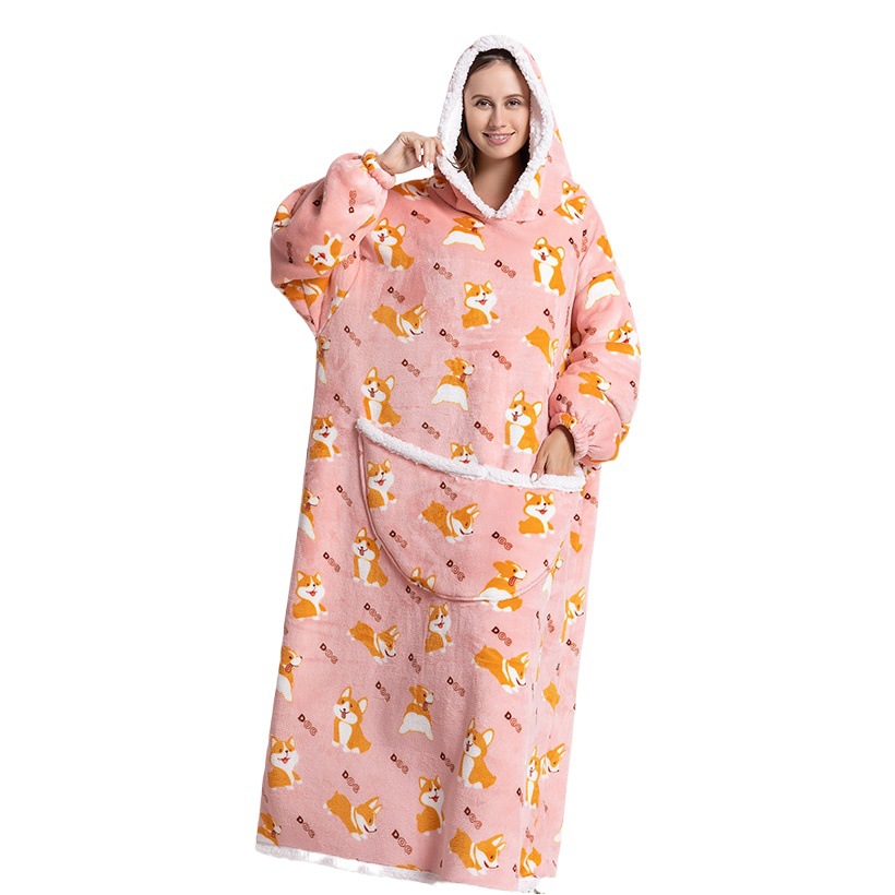 2022 Composite Flannel Lazy Pajamas Pullover Cartoon Hooded Nightgown TV Blanket Home Warm Plus