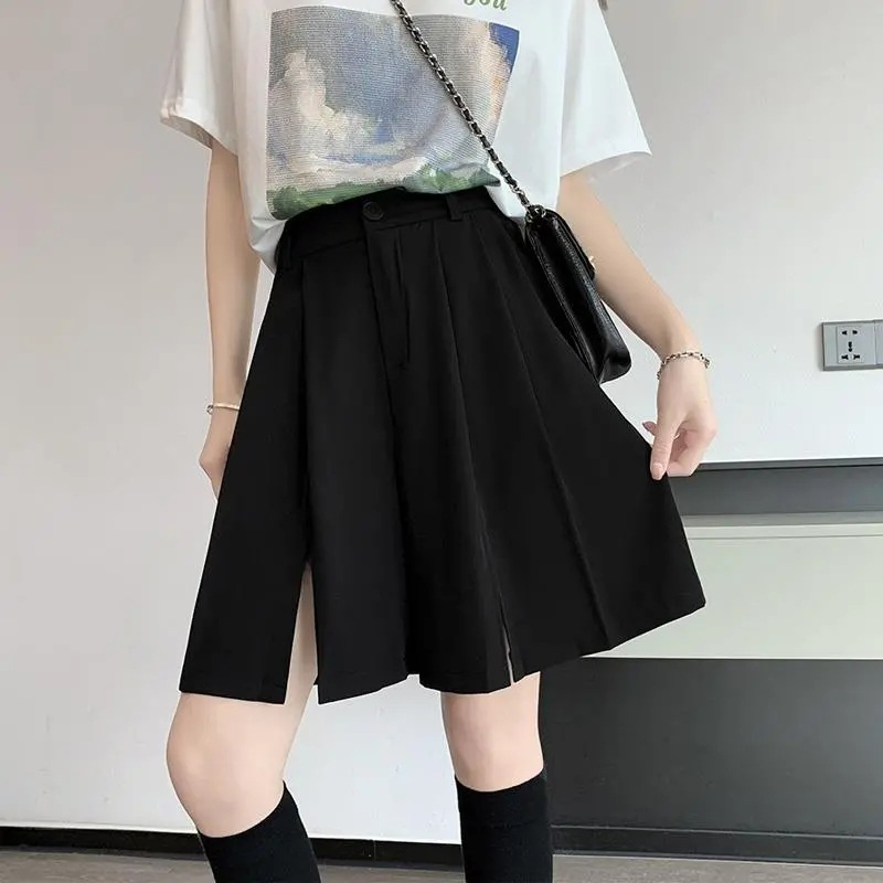 Suit Shorts Women's Summer Thin Slimming Loose Dosing High Waist Straight Pants chubby girl plus size Split Pants