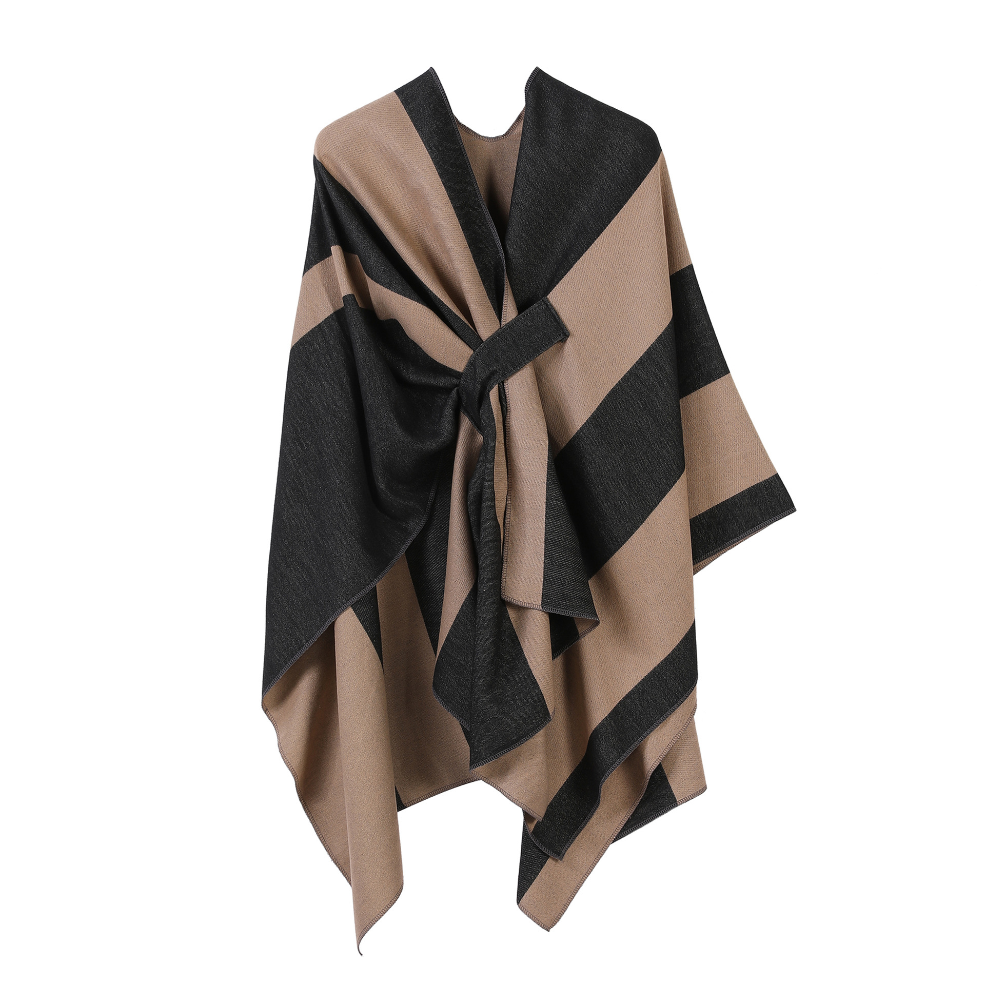 Picture of 2025 new striped contrast color French cross-border European and American shawl with bar split double-sided fashion versatile travel clap cape