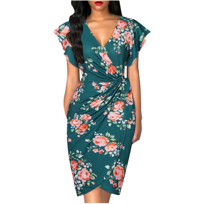 2023 European and American Cross-Border Export Sweet Style Twist Slim Waist Pleated Pure Color Dress for Women