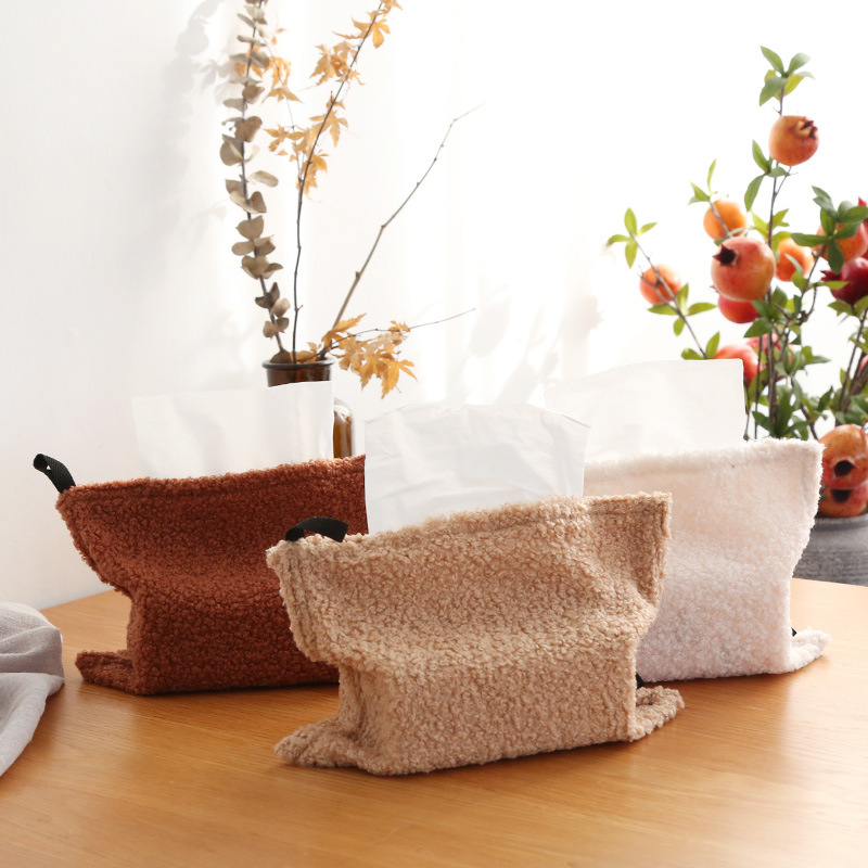 Picture of Beautiful Element Loop Velvet Household Living Room Tissue Bag Nordic Teddy Velvet Desktop Tissue Cover Tissue Box Tissue Box