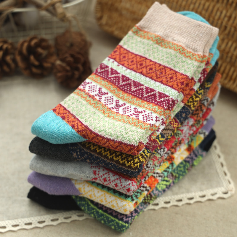 Haining Wool Socks Export Bohemian Ethnic Style Retro Women's Socks Autumn and Winter Mid-Calf Socks Thickeneded