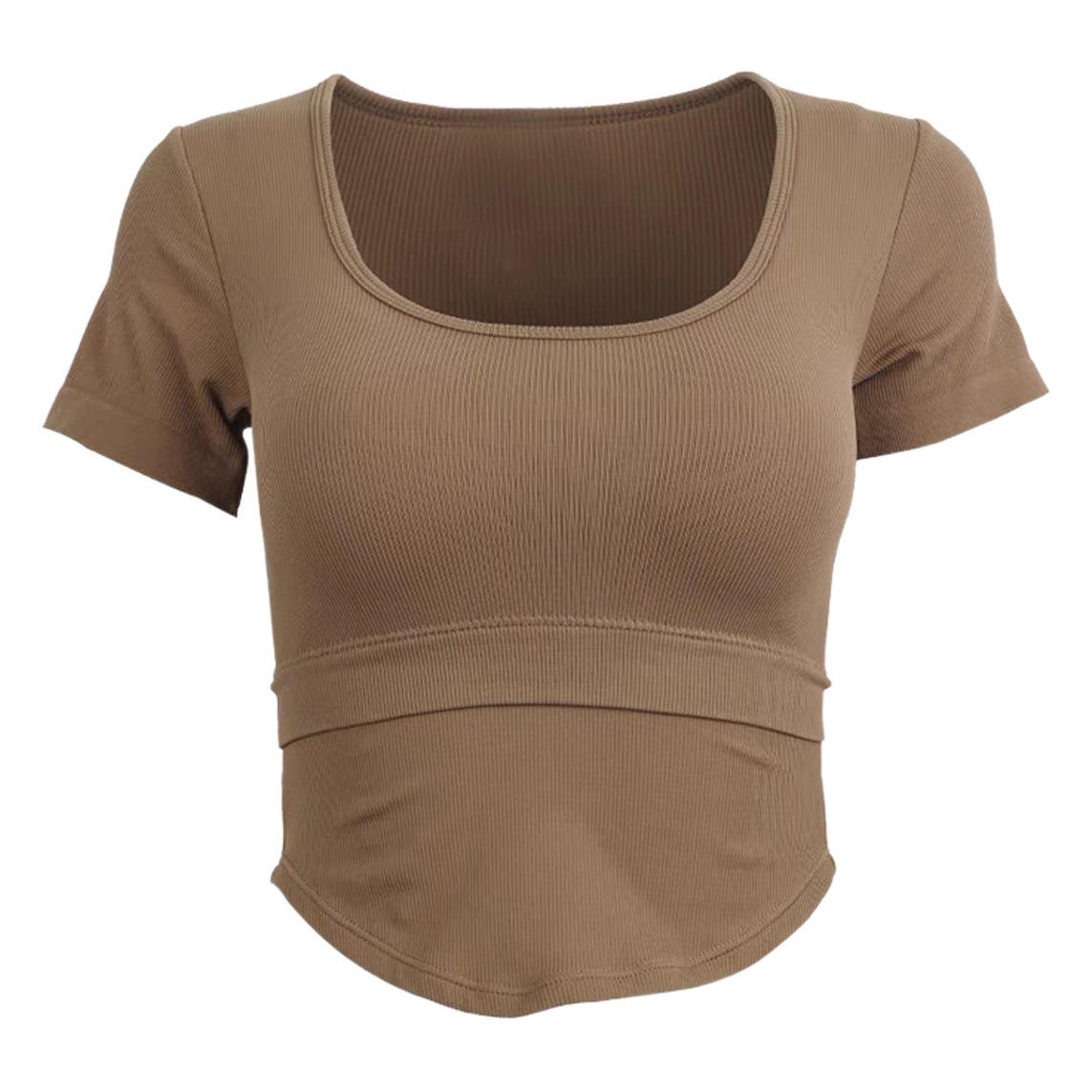 One-piece Cup Chest Pad Short-sleeved Breathable Sweat-wicking Tight-fitting Beauty Back Sports T-shirt Fitness Top Yoga Comfortable Running New