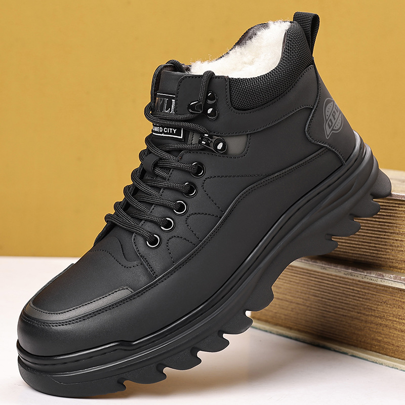 Cotton shoes men's 2024 winter warm fleece-lined high-top men's shoes lace-up men's casual dad snow boots a generation of hair