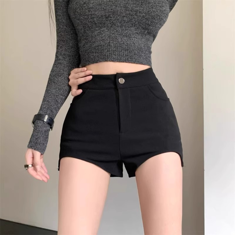 Black Spice Girls Stretch Casual Shorts Women's Summer Tight-fit Small Slim-fit High Waist Slim-fit Ultra-short Straight Pants