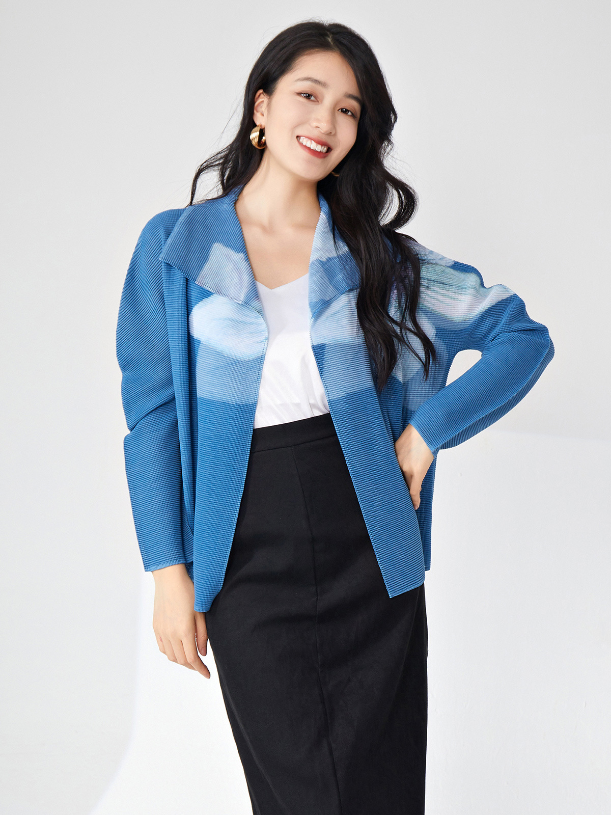 Picture of Miyake Printed Early Spring Outwear Classy Women's Clothing European and American Cross-Border Loose Large Size Slim Versatile Casual Cardigan Top