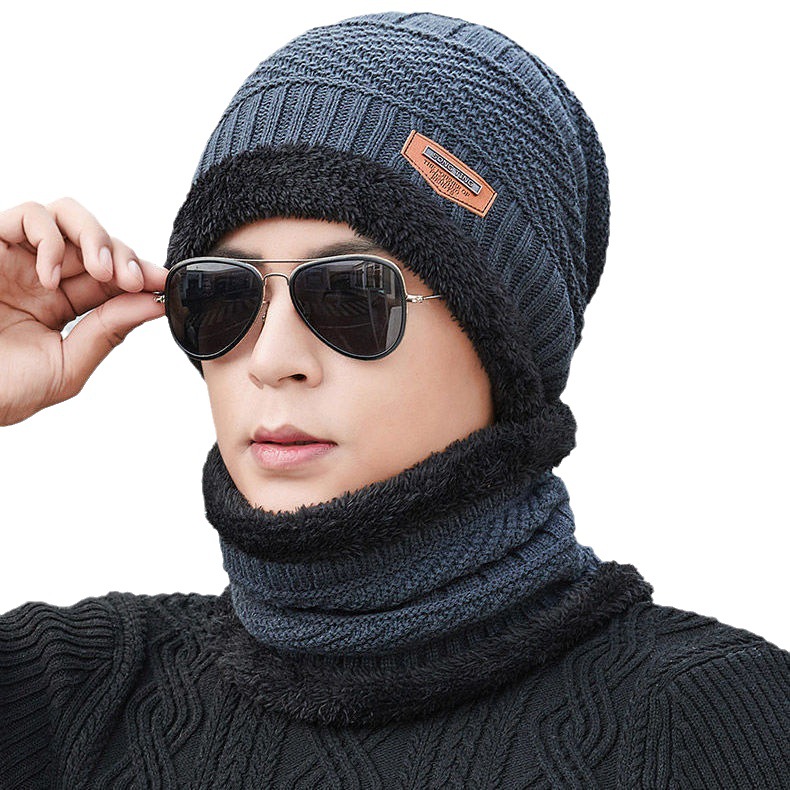 Picture of Hat Men's Winter Fleece-lined Wool Hat Thickened Knitted Hat Autumn and Winter Set Toe Cotton Hat Warm Trendy Youth Korean Style