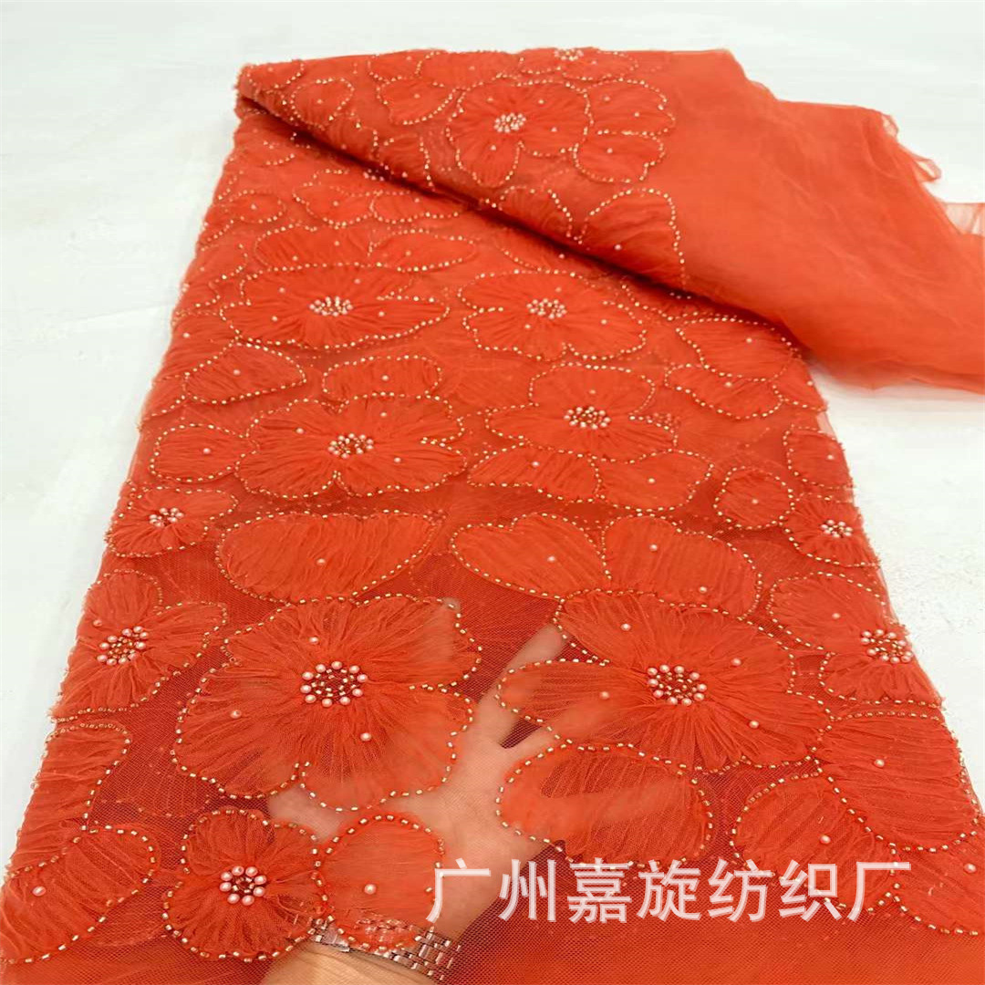 Spring and summer three-dimensional plate embroidery mesh beads children's clothing wedding evening dress fabric dresses lace JX4220