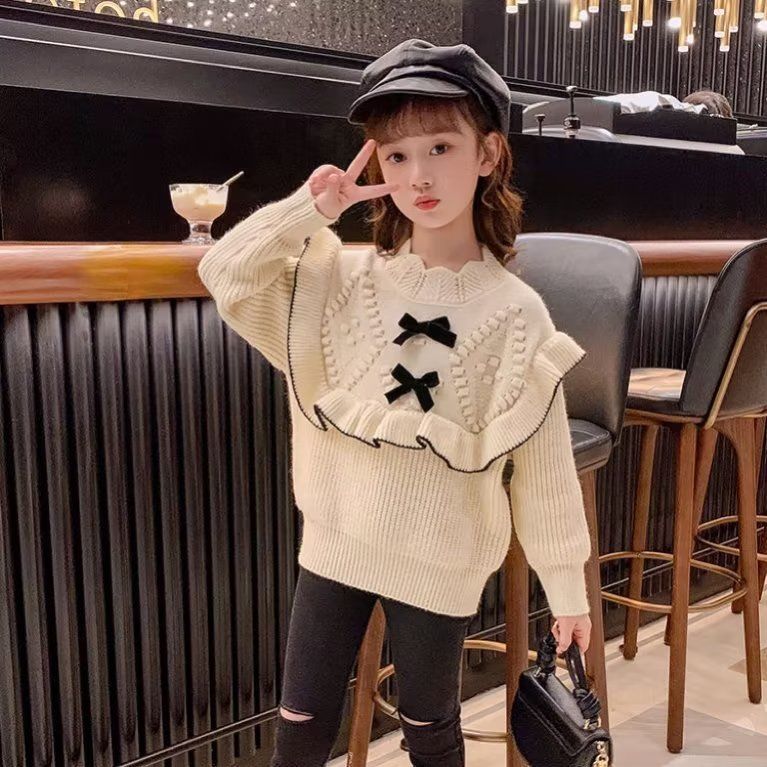 Picture of Girl's Sweater New Winter Sweet Little Girl's Sweater Western Style Warm Children's Winter Bow Base Shirt