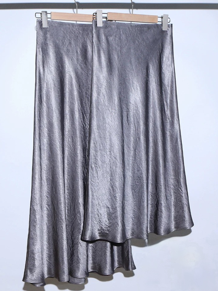 Picture of Elephant Grey Fold Texture 2025 Imported Heavy Triacetic Acid Satin Oblique Long Skirt Fishtail A