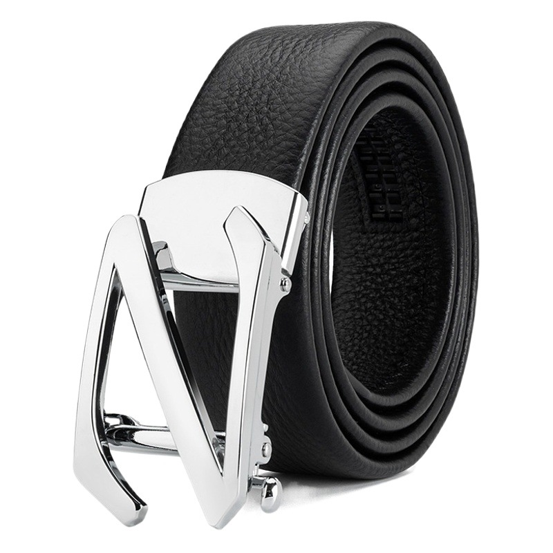 Cross-Border Trade Men's Top-Grain Automatic Buckle Z Letter Leather Belt for Casual and Business Luxury
