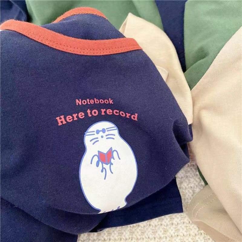 Picture of Pure Cotton Kidsren's Long-Sleeved T-Shirt 2025 Autumn New Boys and Girls Cartoon Contrasting Color Bottoming Shirt Baby Korean Style Cotton Top T-Shirt