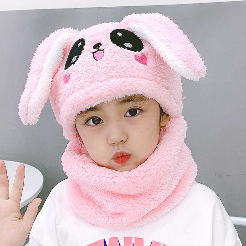 Picture of Children's hat wholesale autumn and winter boys and girls ear protection cap scarf one cute baby cap plus Velvet Ear cotton cap