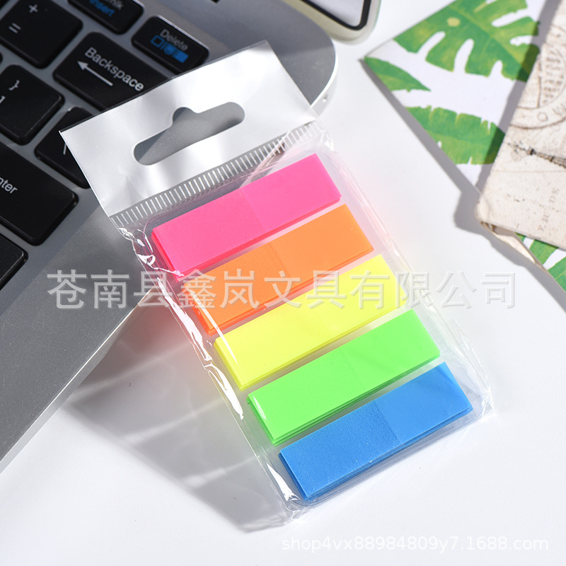 Fluorescent indicator sticker pet note book fluorescent indicator sticker 5 color flat head sticky note color free sticker printing