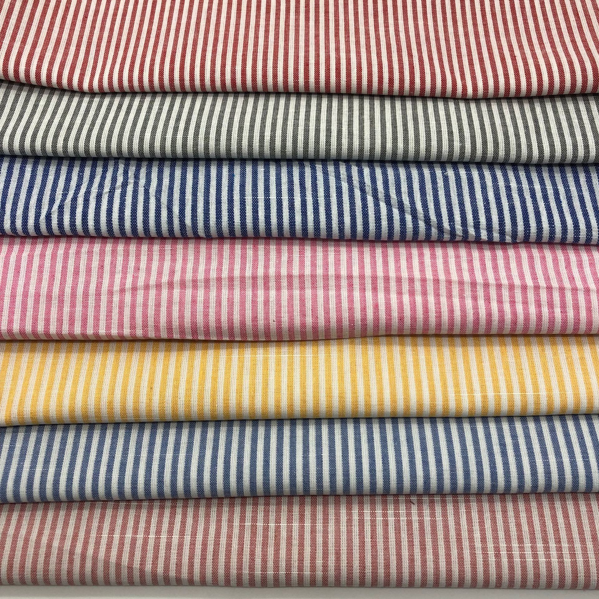 slub polyester-cotton yarn-dyed striped fabric spring and summer women's shirt dress chaoyang plaid striped fabric cross-border