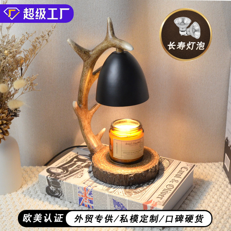 New American Style Decorative Melted Candle Lamp Antler Aromatherapy Lamp Creative Advanced Sense Table Lamp Internet Celebrant Decorative Melted Wax Lamp