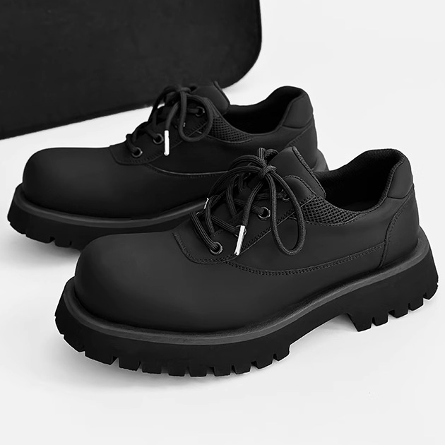 Matte Derby Shoes Men's High-end cleanfit Big-head Black Tooling Shoes Thick Sole Increased Commuter Niche Leather Shoes