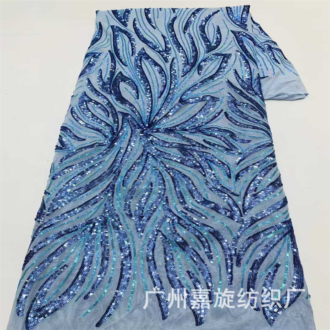 New Ready-Made Elastic Large Flower Sequin Mesh Fabric Two-Color Sequin Dress Dance Performance Clothing Embroidered Cloth