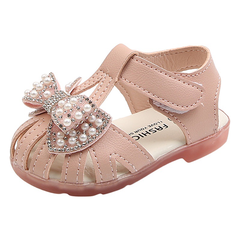 2021 Summer Girls Princess Shoes Sandals Infant Non-Slip Soft Sole Rhinestone Toddler Shoes Female Baby Shoes Small Leather Shoes
