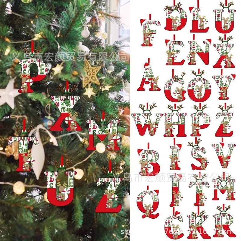 Cross-border new creative English letter ornaments acrylic flat Christmas tree home party decoration gift