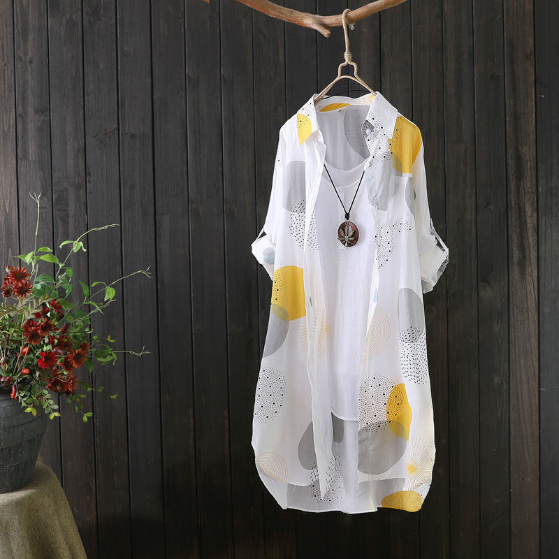 Long-sleeved Printed Chiffon Sun Protection Shirt for Women Summer New Loose and Versatile Cardigan Casual Outer Wear Thin Outer Jacket for Women
