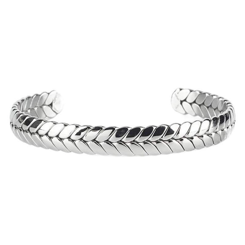 Japanese Solid Color Simple Golden Wheat Tuhao Gold Keel silver High Precision Titanium Steel Open Bracelet Stainless Steel Bracelet