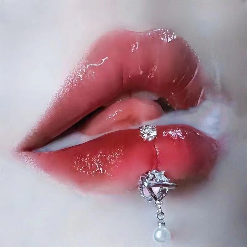 Picture of Cross-Border Flashing Love Mud Ball Lip Ring Wholesale Oil Dripping Fine Glitter Niche Sweet Hot Girl Lip Nail Piercing Jewelry