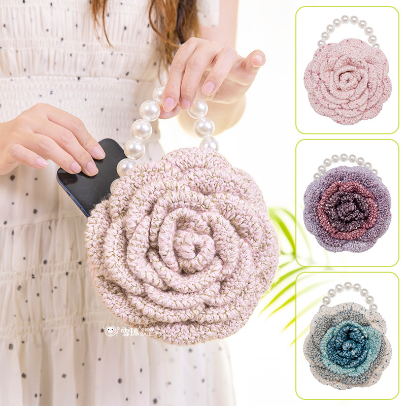 Snowball diy hand-woven only for flower busy wrist bag material bag homemade knitted wool camellia coin purse