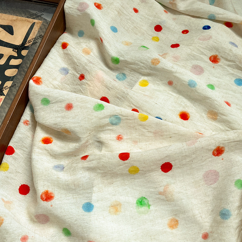 New Chinese Style Colorful Polka Dot Brocade Cotton Fabric Digital Printed Fabric Cheongsam Dress Top Han Dynasty Fabric