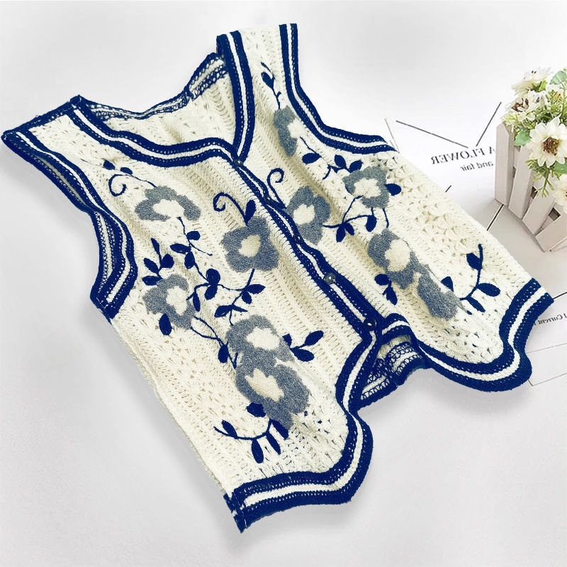 Picture of New Korean Style Knitted Vest Women's Vintage Embroidered Crochet Knitted Shirt Waistcoat Vest Sleeveless Jacket Spring and Summer