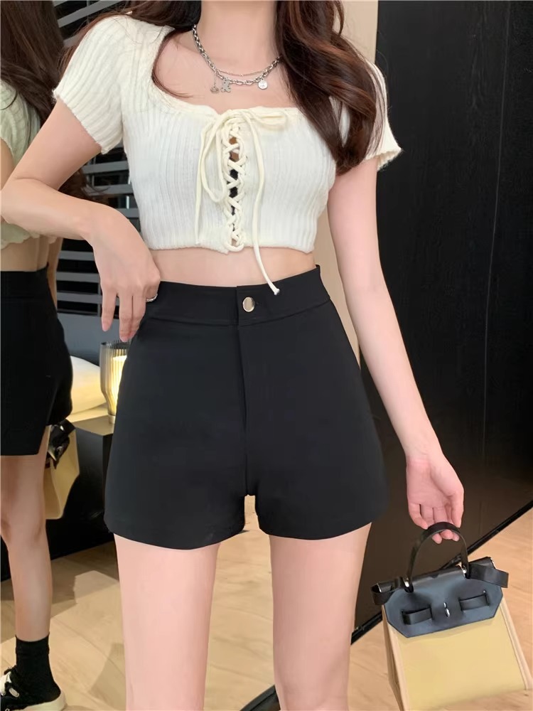 Casual Pants Women's Spring 2024 New High Waist Slimming Straight Pants Hot Pants Spice Girls Tight Shorts Black Trendy Pants