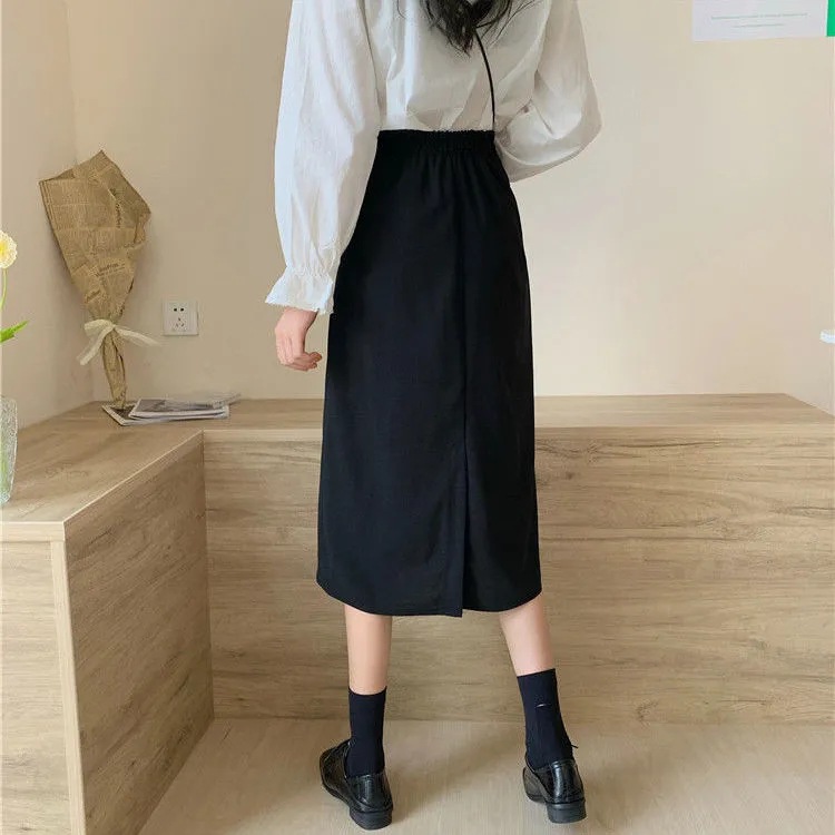 Picture of Autumn 2022 New Large Size High Waist Skirt for Chubby Girls Mid-length Hip Covering Slim A- line Skirt Black Hip Skirt