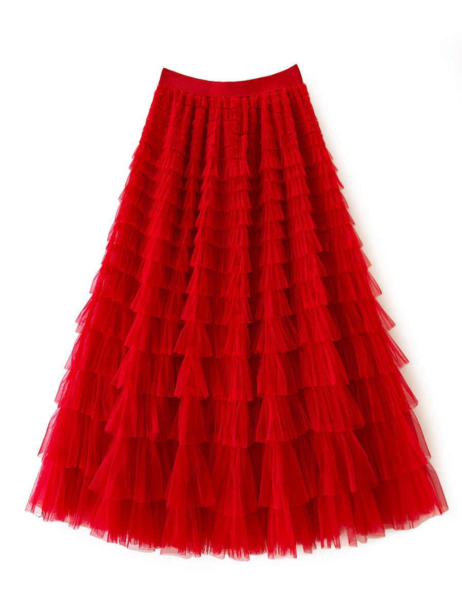 Ebay Amazon WISH Cross-border 2025 Spring and Summer European and American Explosions Mesh Stitching Cake Skirt Skirt Long Skirt