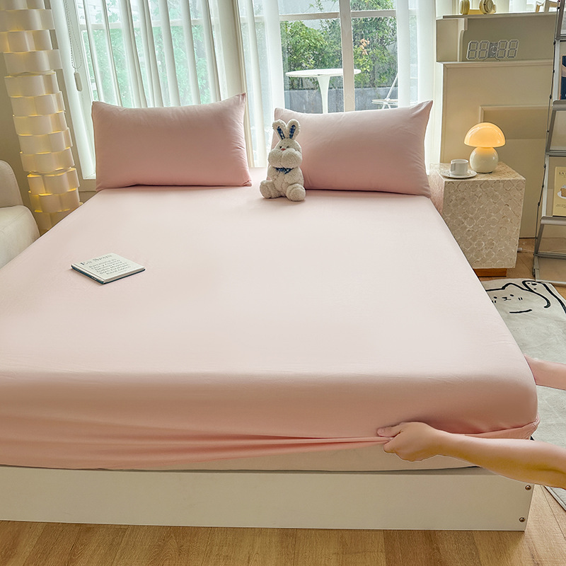 Picture of Thickened Fitted Sheet Single Piece, Class A, All Solid Color, Washed Cotton, 60S, Maternal and Infant Grade, Fitted Sheet Cover, Imitation Pure Cotton, Summer