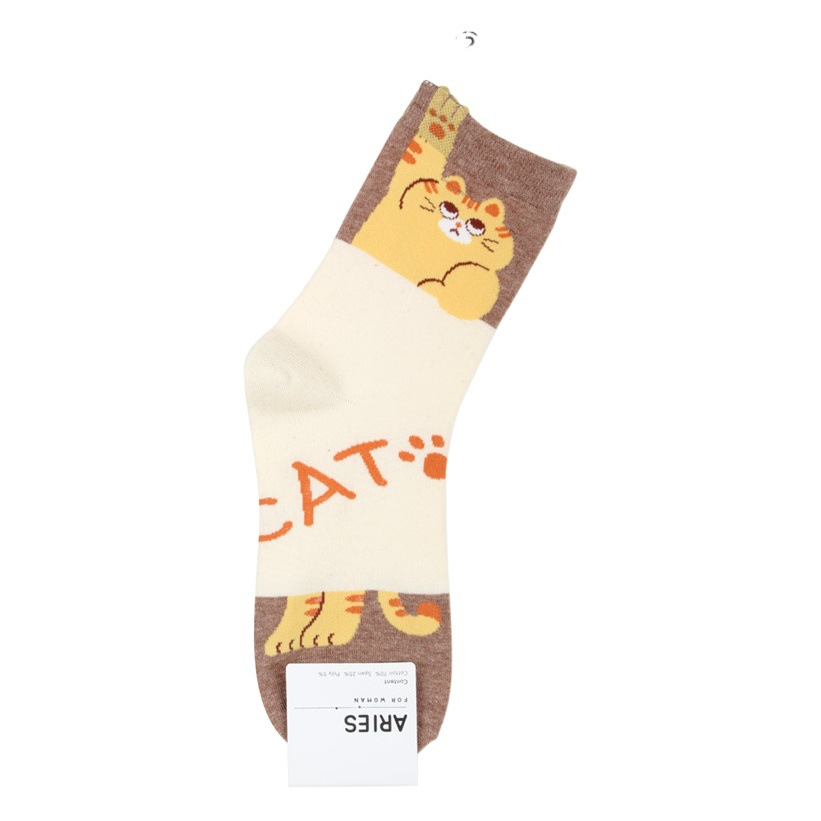 0 South Korea Socks Cartoon Animal Cat Casual Cotton Socks Korean Style ARIES Autumn New Sweat Absorbing Breathable Mid-tube Socks Cross-border