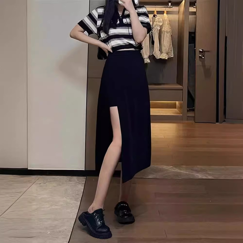 Suit Skirt Female plus size Chubby Sister Spring and Autumn Design High Waist A- Line Long Skirt Small Side Split Skirt