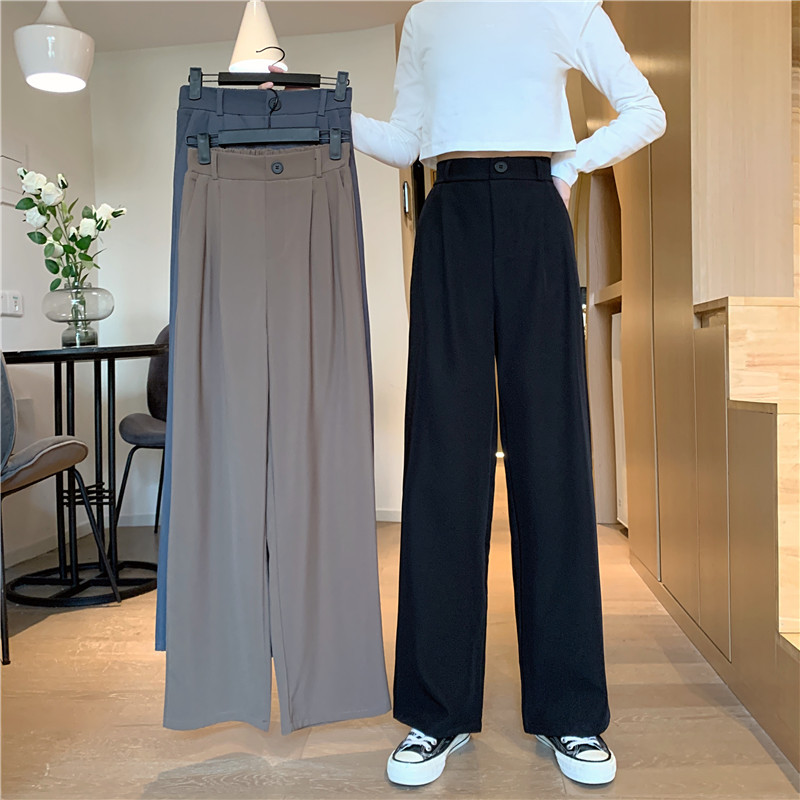 Picture of High Waist Draping Pants Women's Straight Loose 2021 New Black Wide Leg Casual Pants