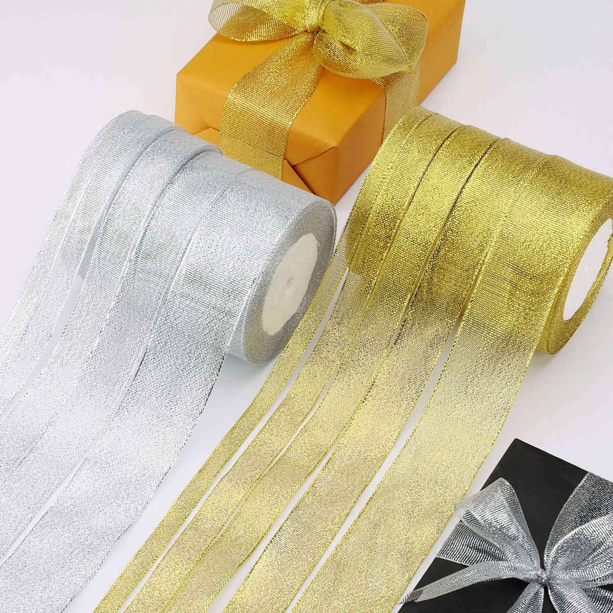 Gold and silver onion with fresh bouquet packaging gift box birthday cake decoration handmade bow gold and silver ribbon wholesale