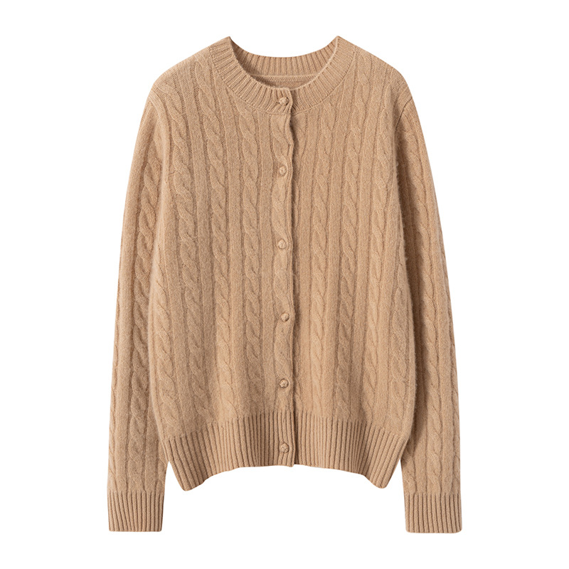 Picture of Cashmere Sweater Women's Knitted Cardigan Loose Round Neck Single-breasted Twisted Flower Outer Wear Autumn and Winter Twisted Flower Sweater Jacket