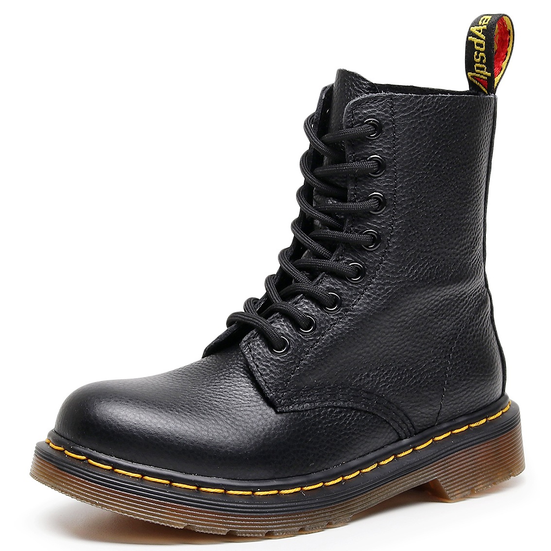 Litchi Pattern 1460 Craft Boots Women's Top Layer Soft Cowhide Couples Ankle Boots British Genuine Leather Biker Boots Round Toe Trend