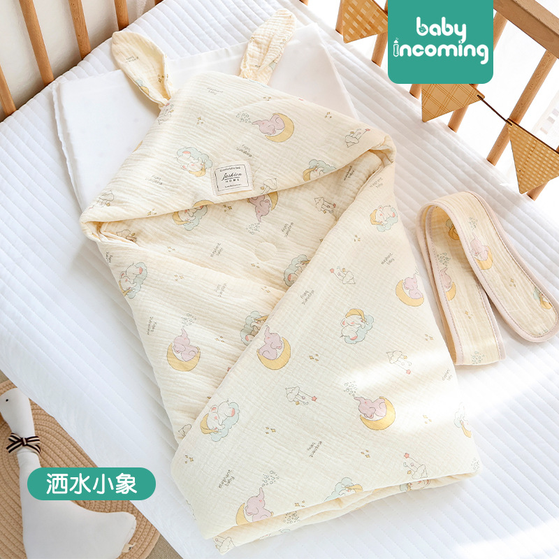 Picture of Baby hugging quilt big rabbit ears newborn bag swaddling baby delivery room small quilt available in four seasons