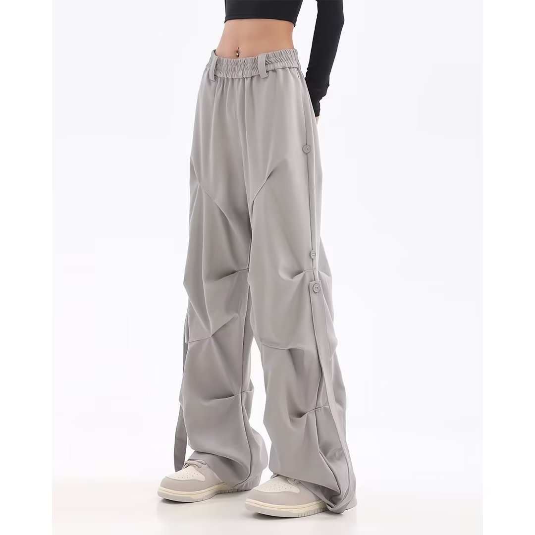 Retro Cargo Pants for Women, Trendy Brand High Street Niche Design, Pleated Straight American Duty Casual Floor-Length Pants for Women