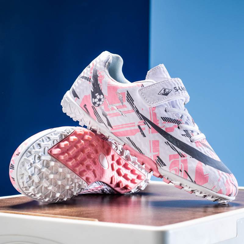 One Pair Shipped 2024 New Girls and Boys Football Shoes Tf Broken Nails Kidsren and Students Velcro Training Sneakers