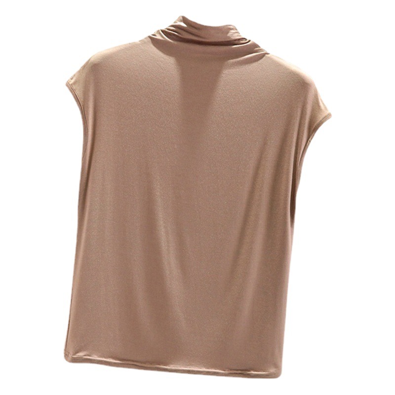 Sleeveless Half Turtleneck T-Shirt for Women in Spring and Autum Modal Bottoming Shirt for Inner Wear and Outer Wear, Foreign Style and Versatile Slim Fit Top for Summer
