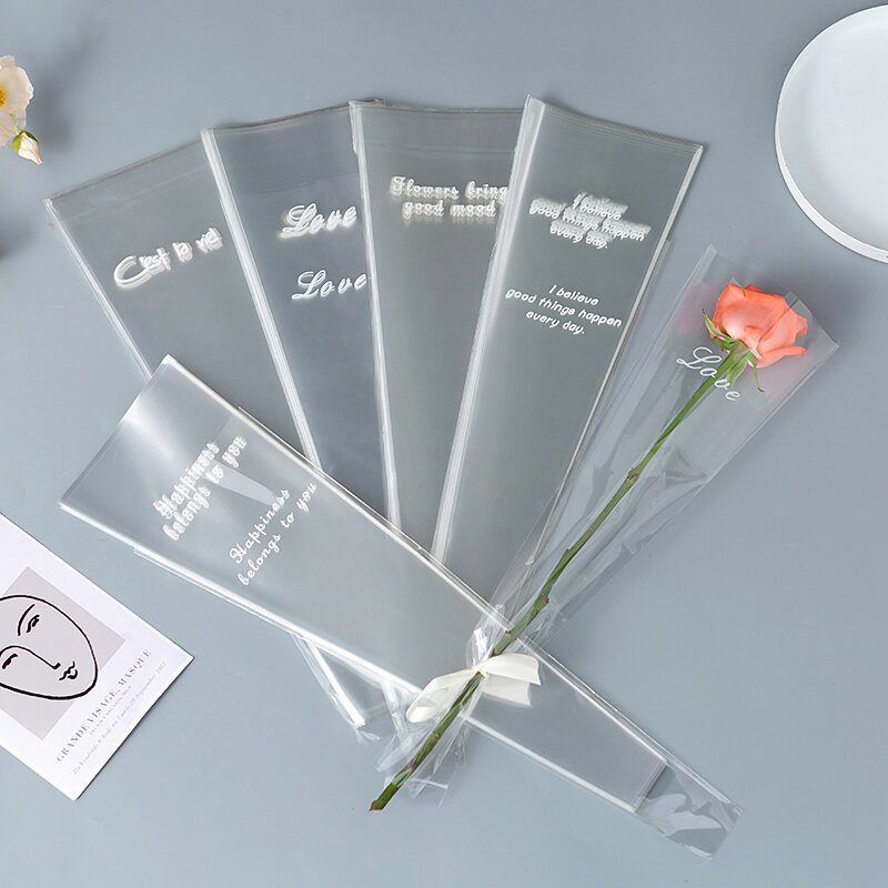Factory wholesale single printing flower bouquet packaging bag opp trapezoidal flower gift bag transparent plastic flower packaging