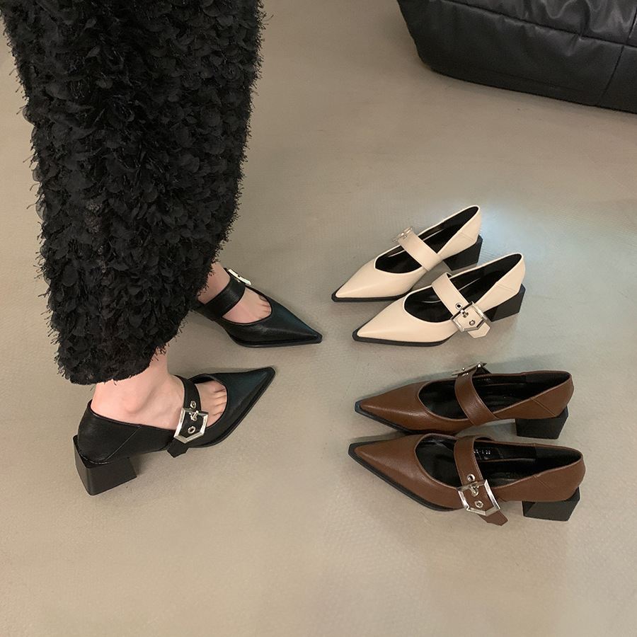 Retro Pointed Toe Mary Jane Small Leather Shoes for Women British Style Flats 2024 Spring and Autum New French Fashion Thick Heel Shoes